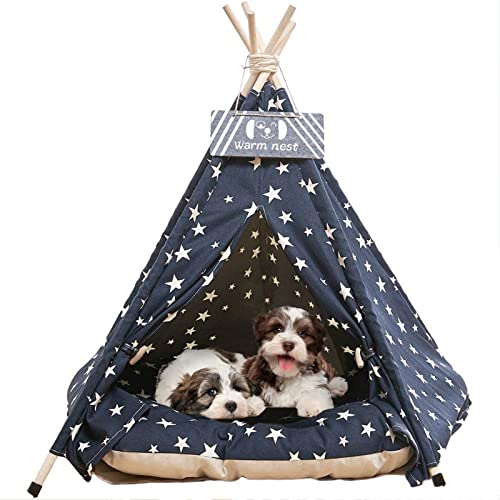 Pet Teepee Tent Bed with Cushion for Dogs & Cats