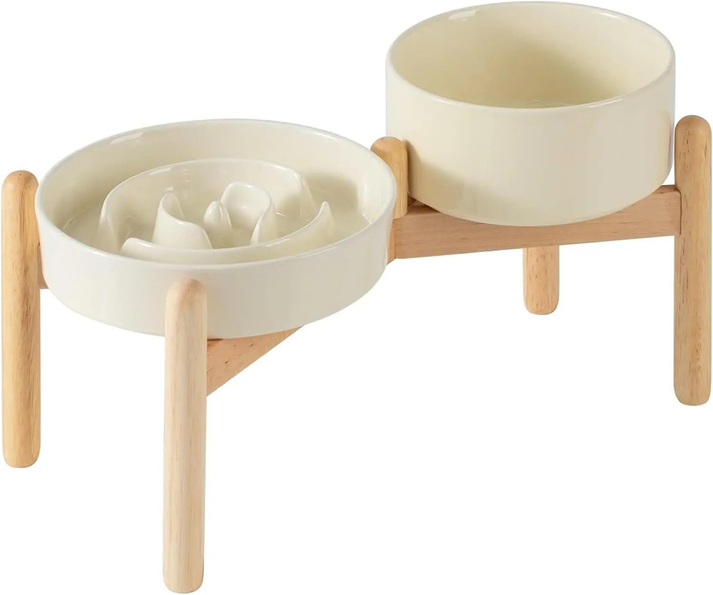 Elevated Slow Feeder Pet Bowl with Wooden Stand