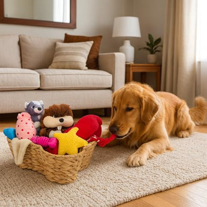 Wicker Pet Toy Storage Basket Bone Shape Organizer