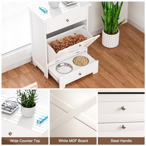 Elevated Pet Feeding Station with Storage Cabinet