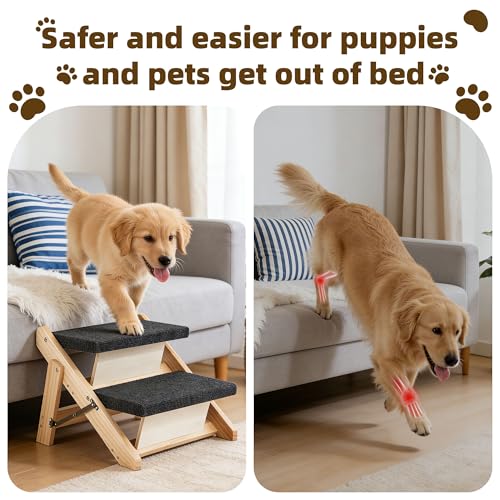 Foldable 2-Level Pet Stairs and Ramp for Beds