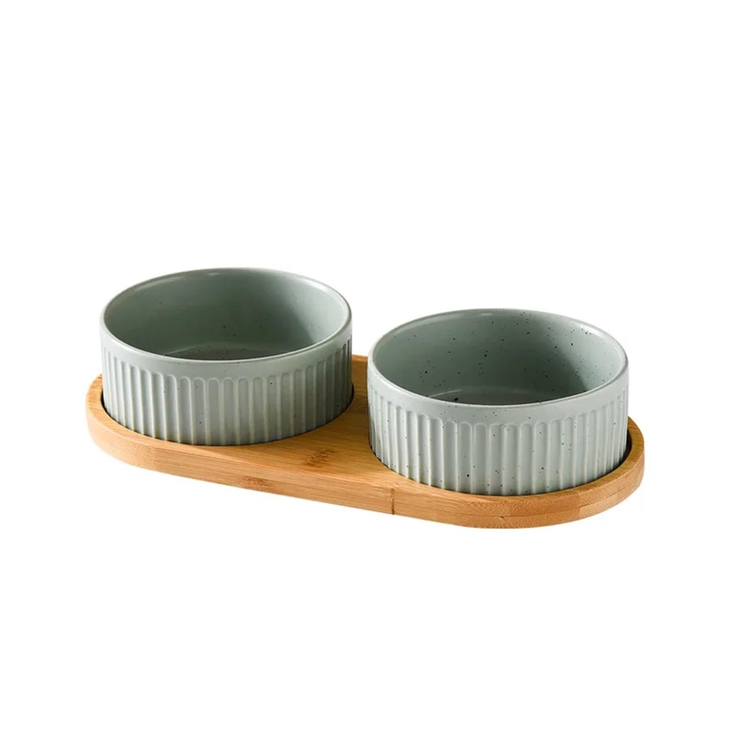 Ceramic Pet Bowl Set with Wooden Stand
