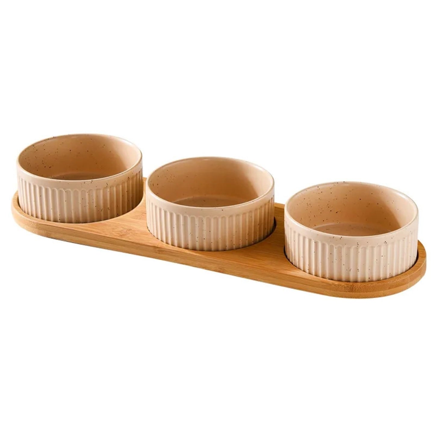 Ceramic Pet Bowl Set with Wooden Stand