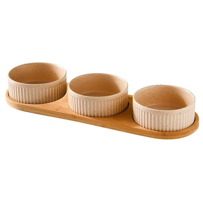 Ceramic Pet Bowl Set with Wooden Stand