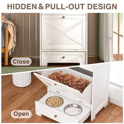 Elevated Pet Feeding Station with Storage Cabinet