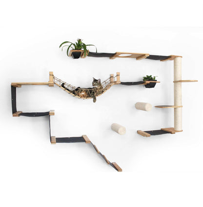 Modern Cat Condo Wall Set with Hammocks & Bridge