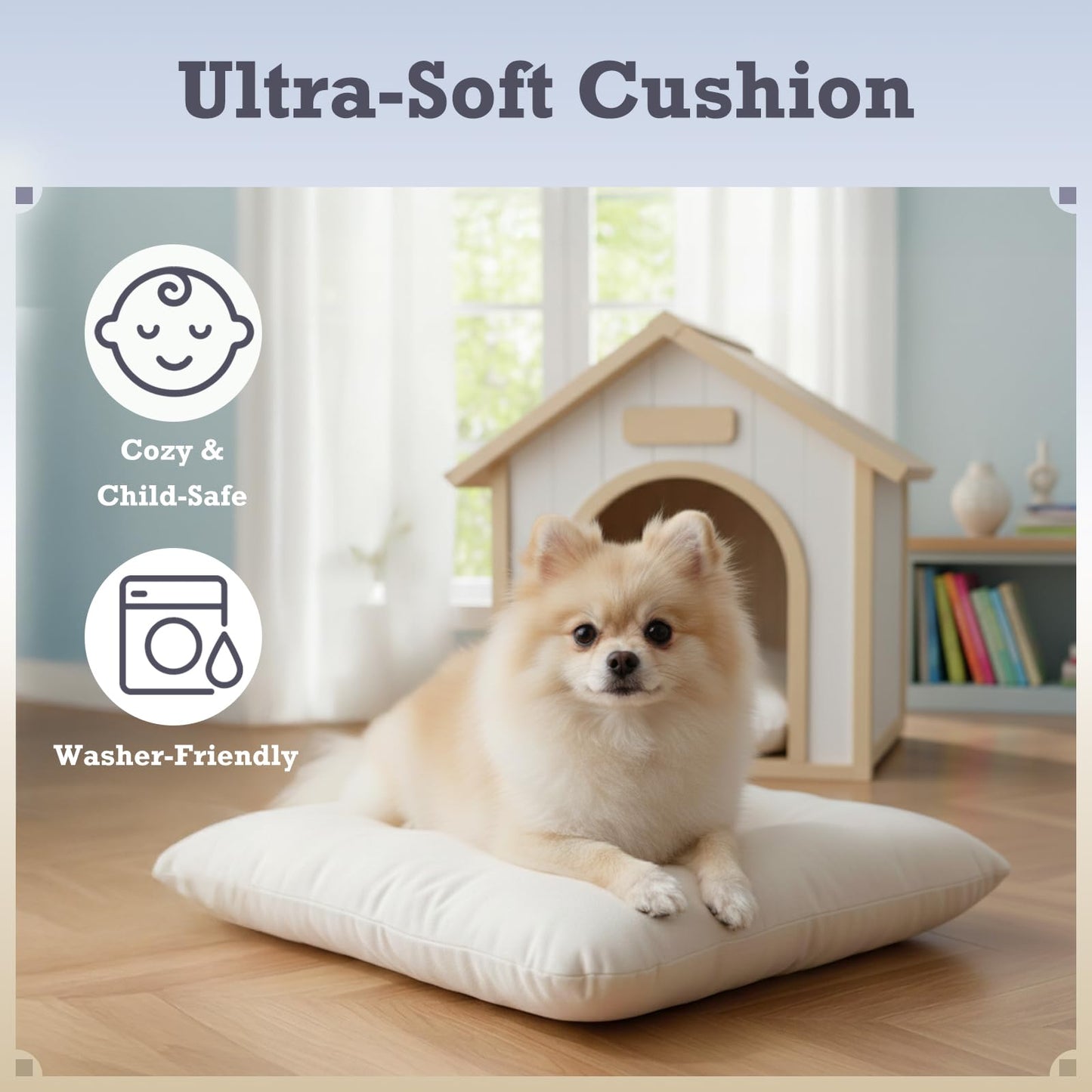 Solid Wood Indoor Pet House with Cushion Bed