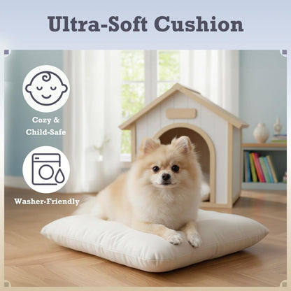 Solid Wood Indoor Pet House with Cushion Bed