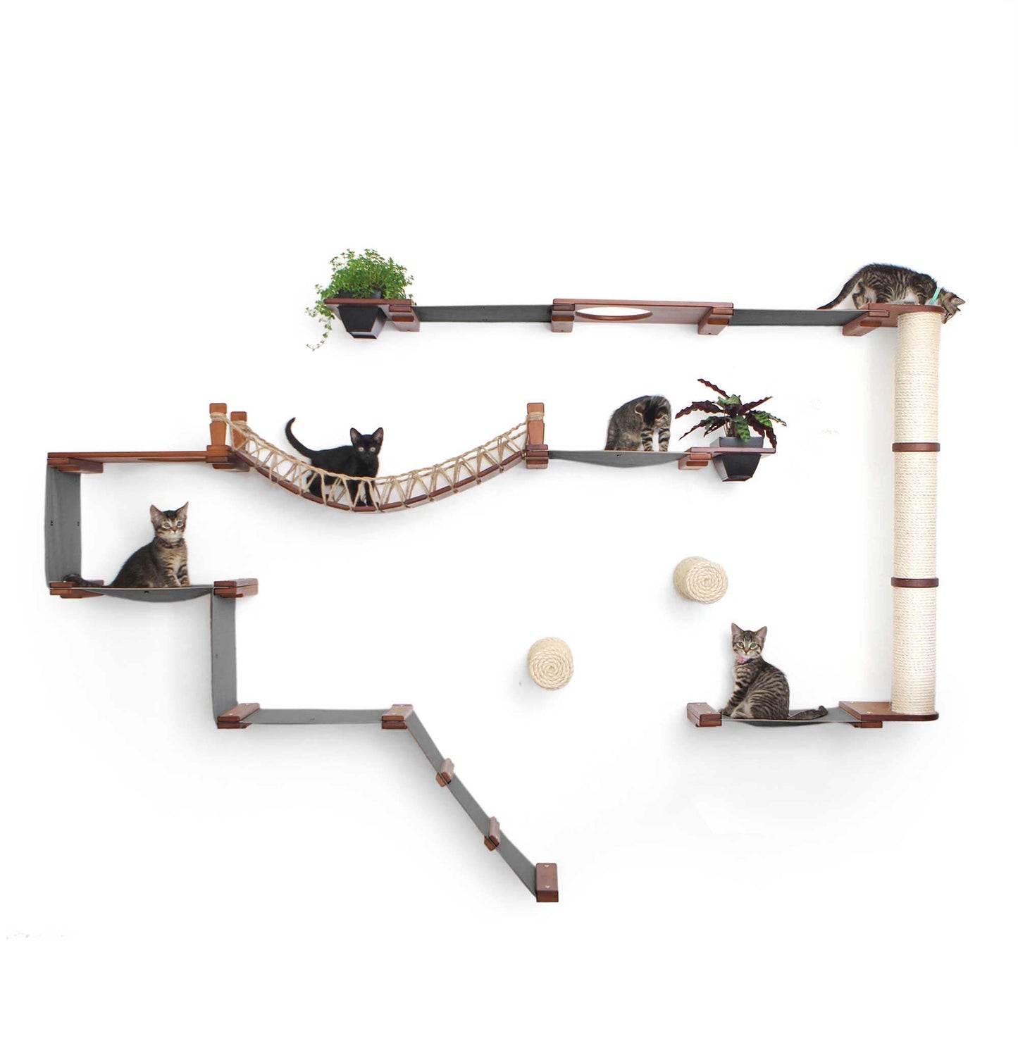 Modern Cat Condo Wall Set with Hammocks & Bridge