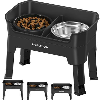 Adjustable Elevated Dog Bowl Set with Licking Plate