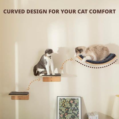 Curved Cat Wall Shelf Set with Steps & Perches