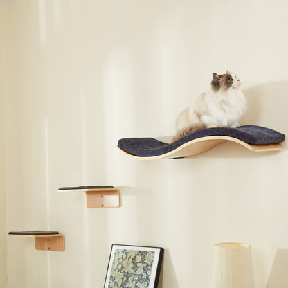 Curved Cat Wall Shelf Set with Steps & Perches