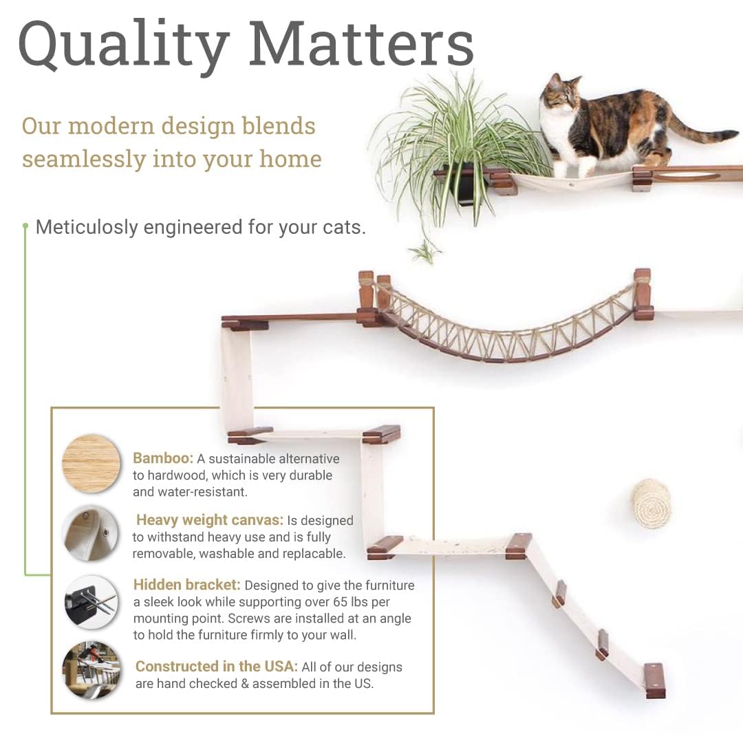 Modern Cat Condo Wall Set with Hammocks & Bridge