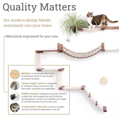 Modern Cat Condo Wall Set with Hammocks & Bridge