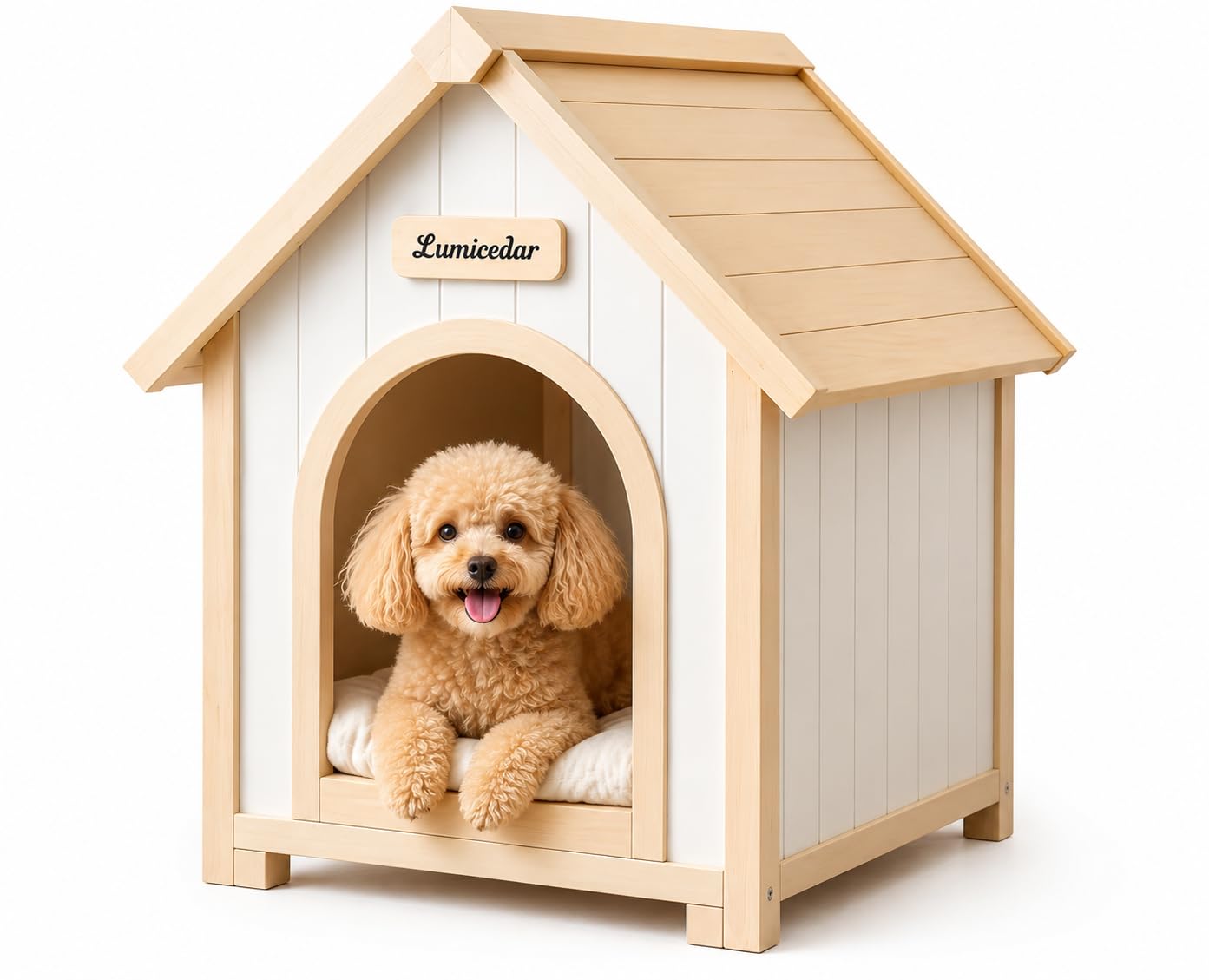 Solid Wood Indoor Pet House with Cushion Bed