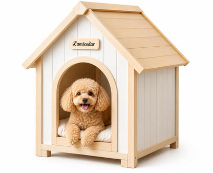 Solid Wood Indoor Pet House with Cushion Bed