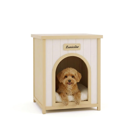 Solid Wood Indoor Pet House with Cushion Bed