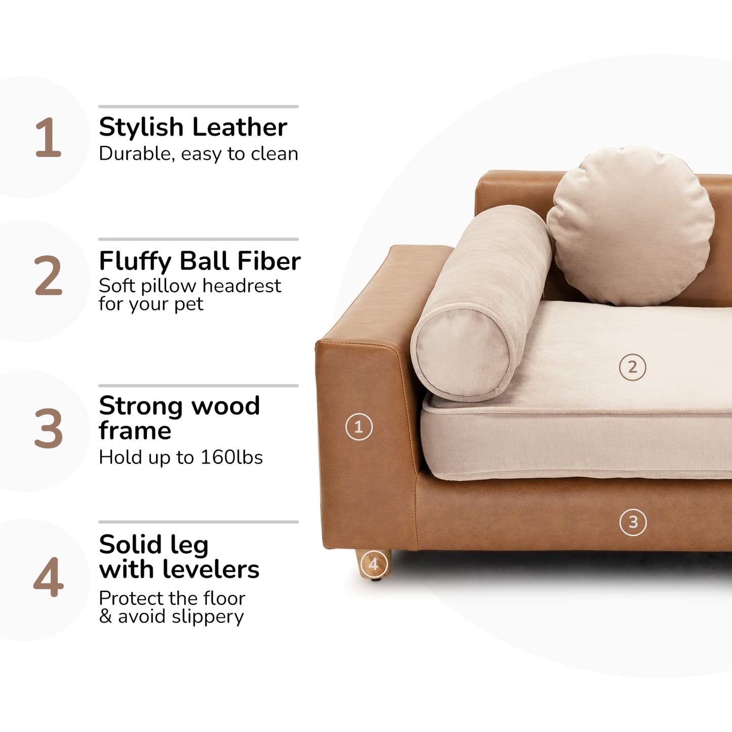 Velvet Pet Sofa Bed with Supportive Cushion