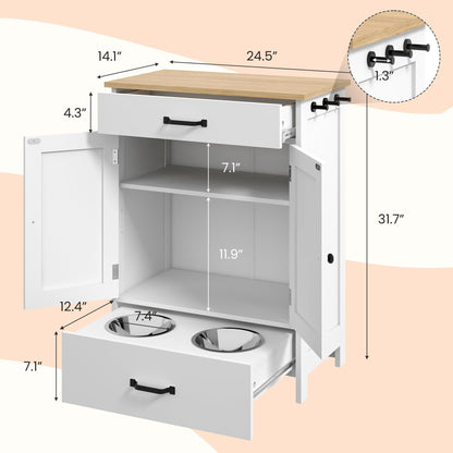 Elevated Pet Feeding Station with Drawer Storage