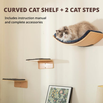 Curved Cat Wall Shelf Set with Steps & Perches