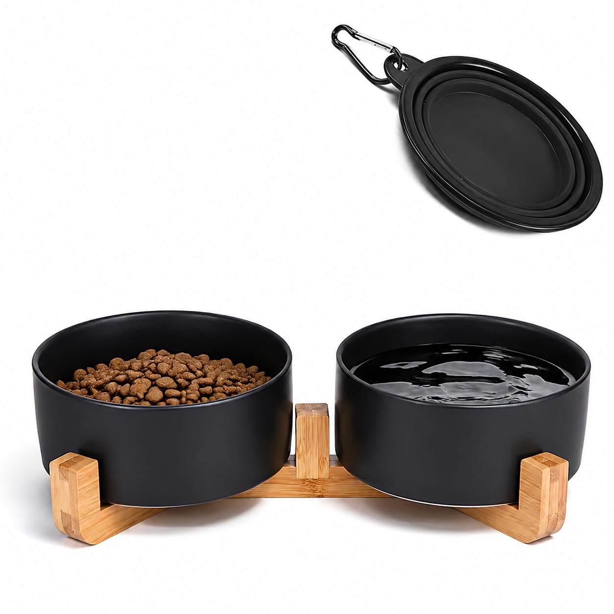 Ceramic Pet Bowl Set with Wooden Stand