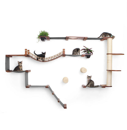 Modern Cat Condo Wall Set with Hammocks & Bridge