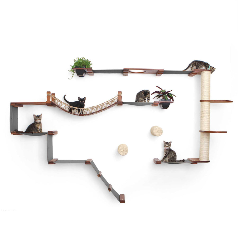 Modern Cat Condo Wall Set with Hammocks & Bridge
