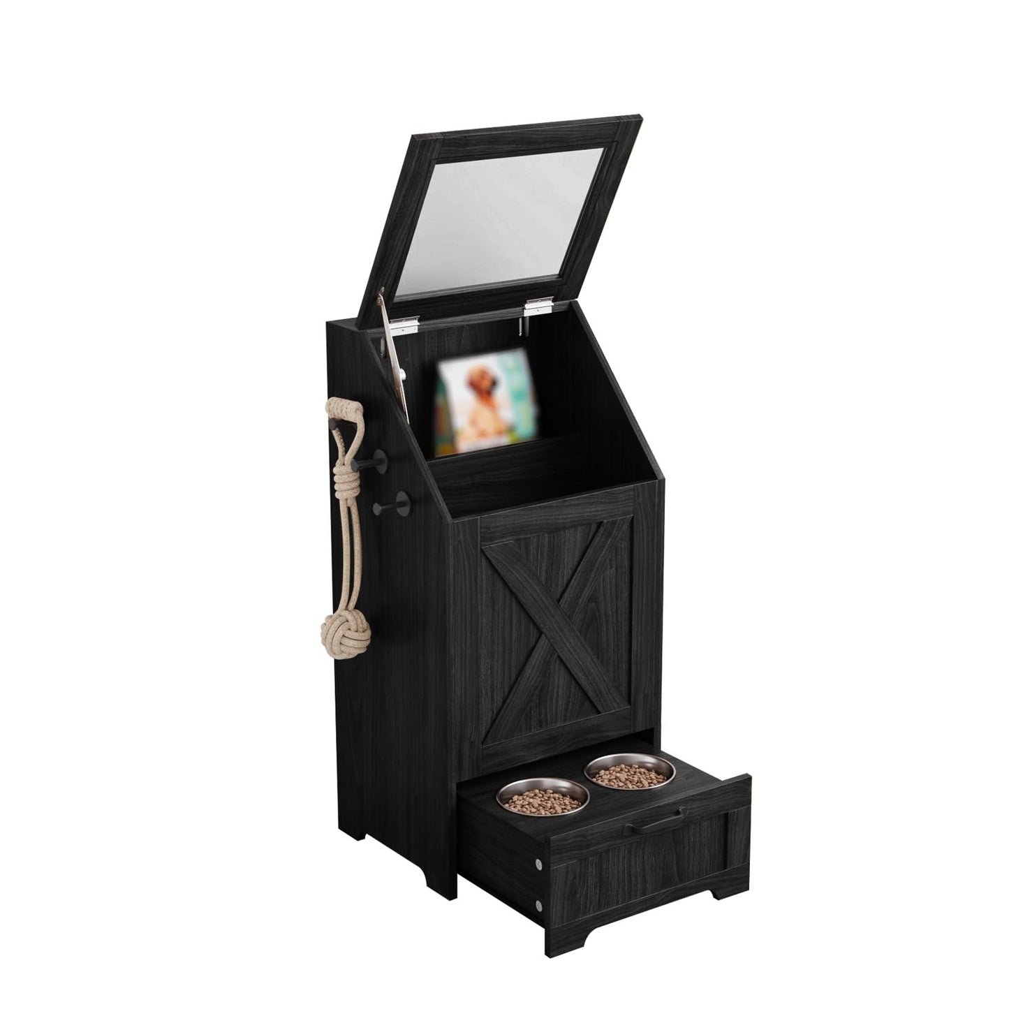 Pet Feeding Station with Elevated Bowls & Storage