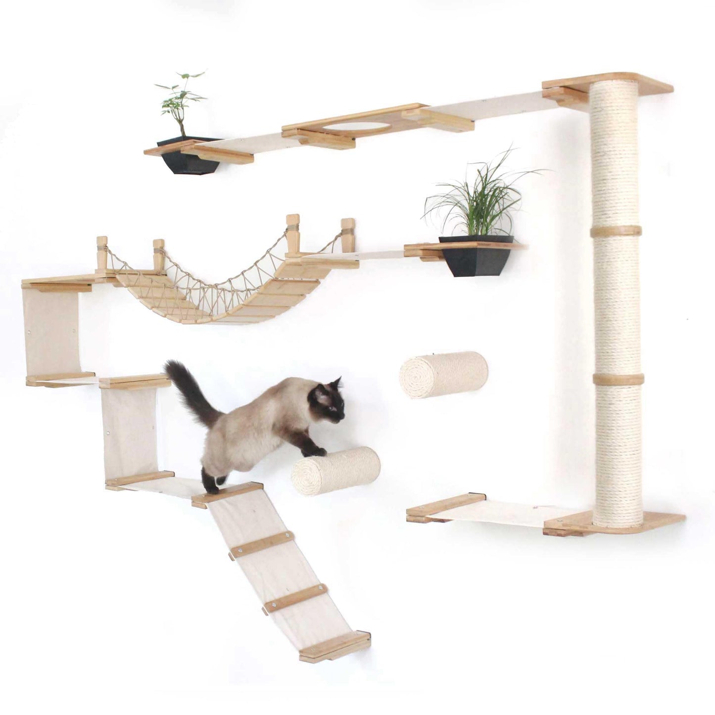 Modern Cat Condo Wall Set with Hammocks & Bridge