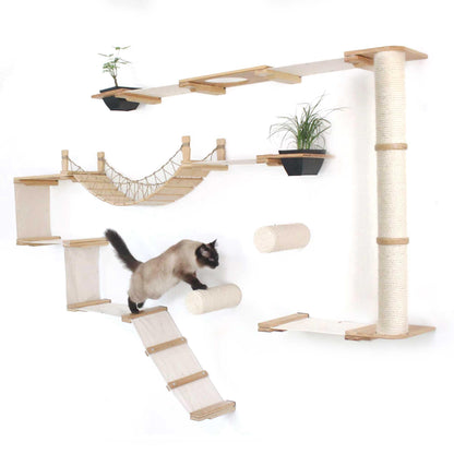 Modern Cat Condo Wall Set with Hammocks & Bridge