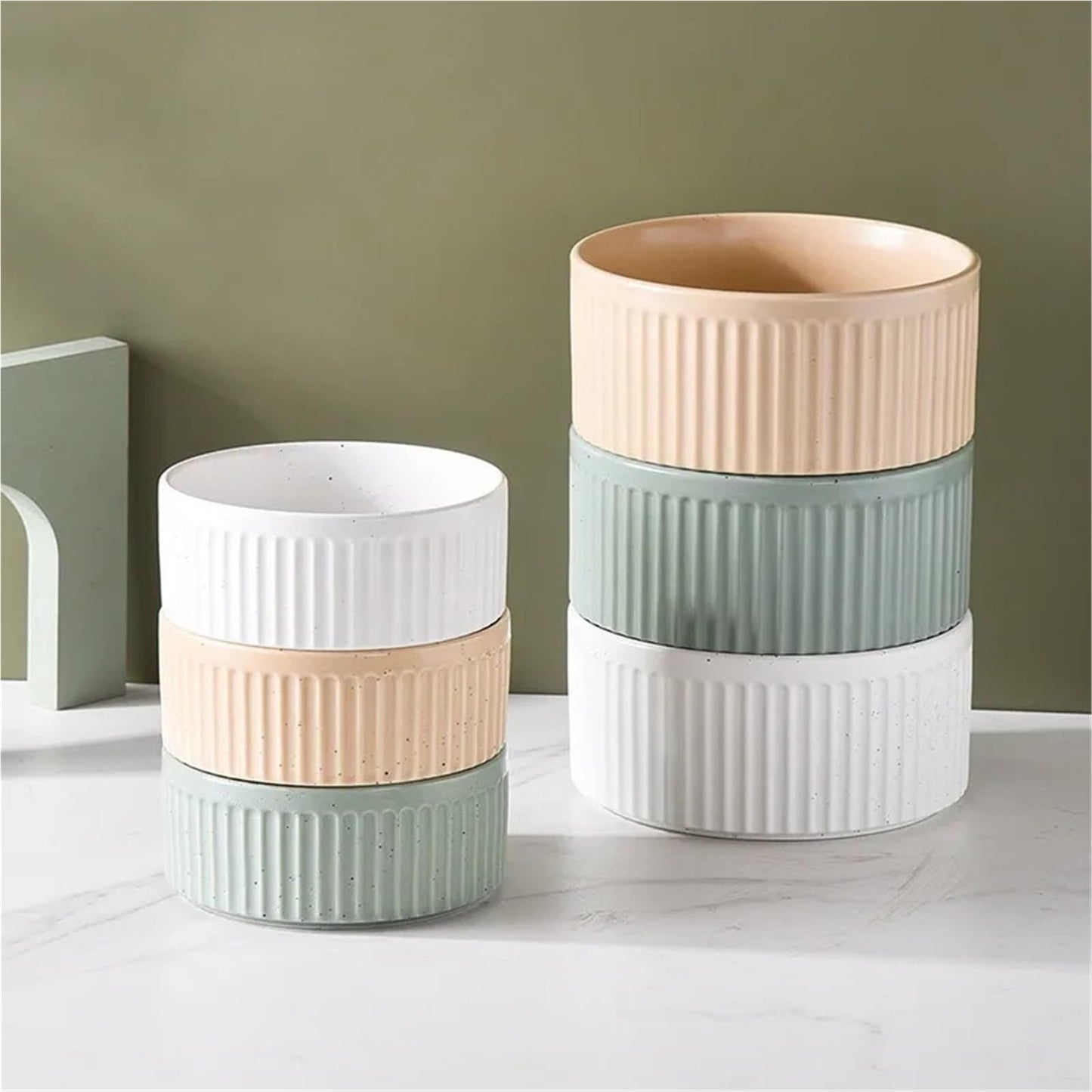 Ceramic Pet Bowl Set with Wooden Stand