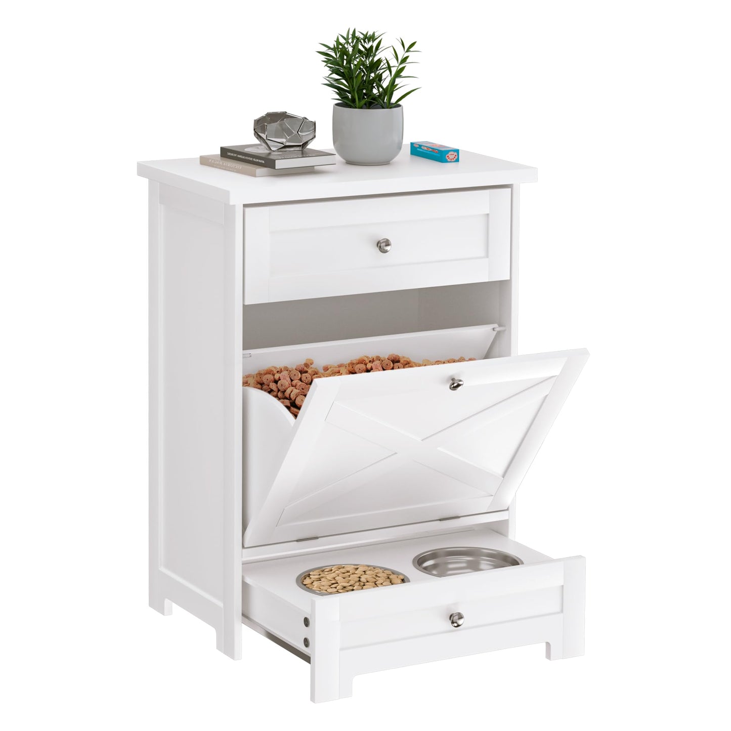 Elevated Pet Feeding Station with Storage Cabinet