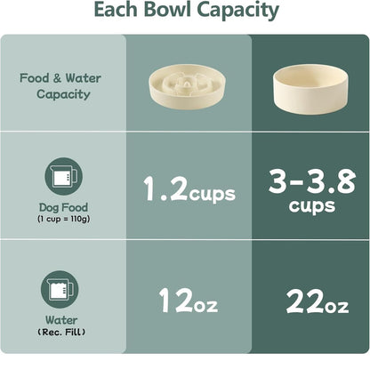 Elevated Slow Feeder Pet Bowl with Wooden Stand