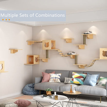 Cat Wall Furniture Set with Shelves and Bridge