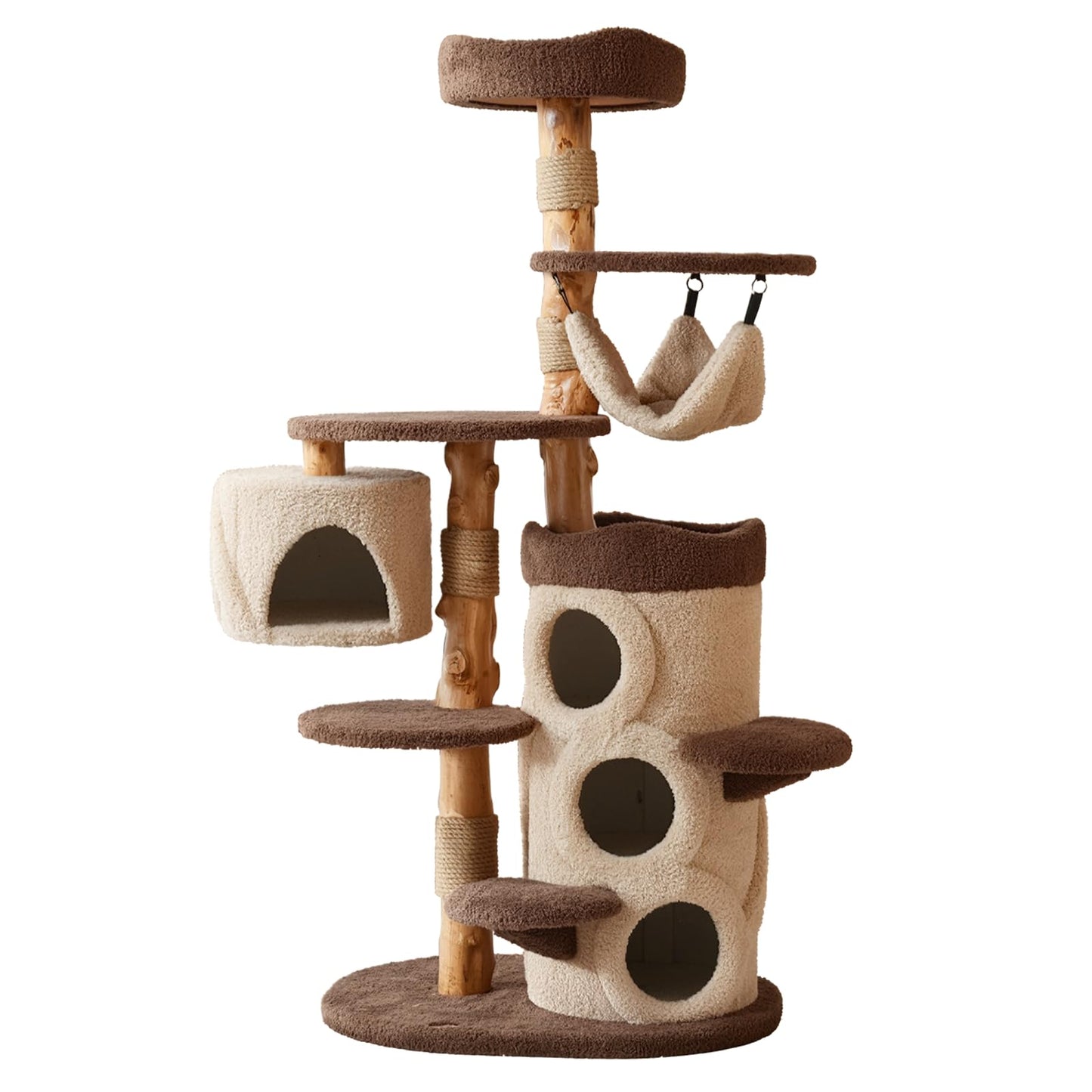 68-Inch Wooden Cat Tree with Condo & Perches