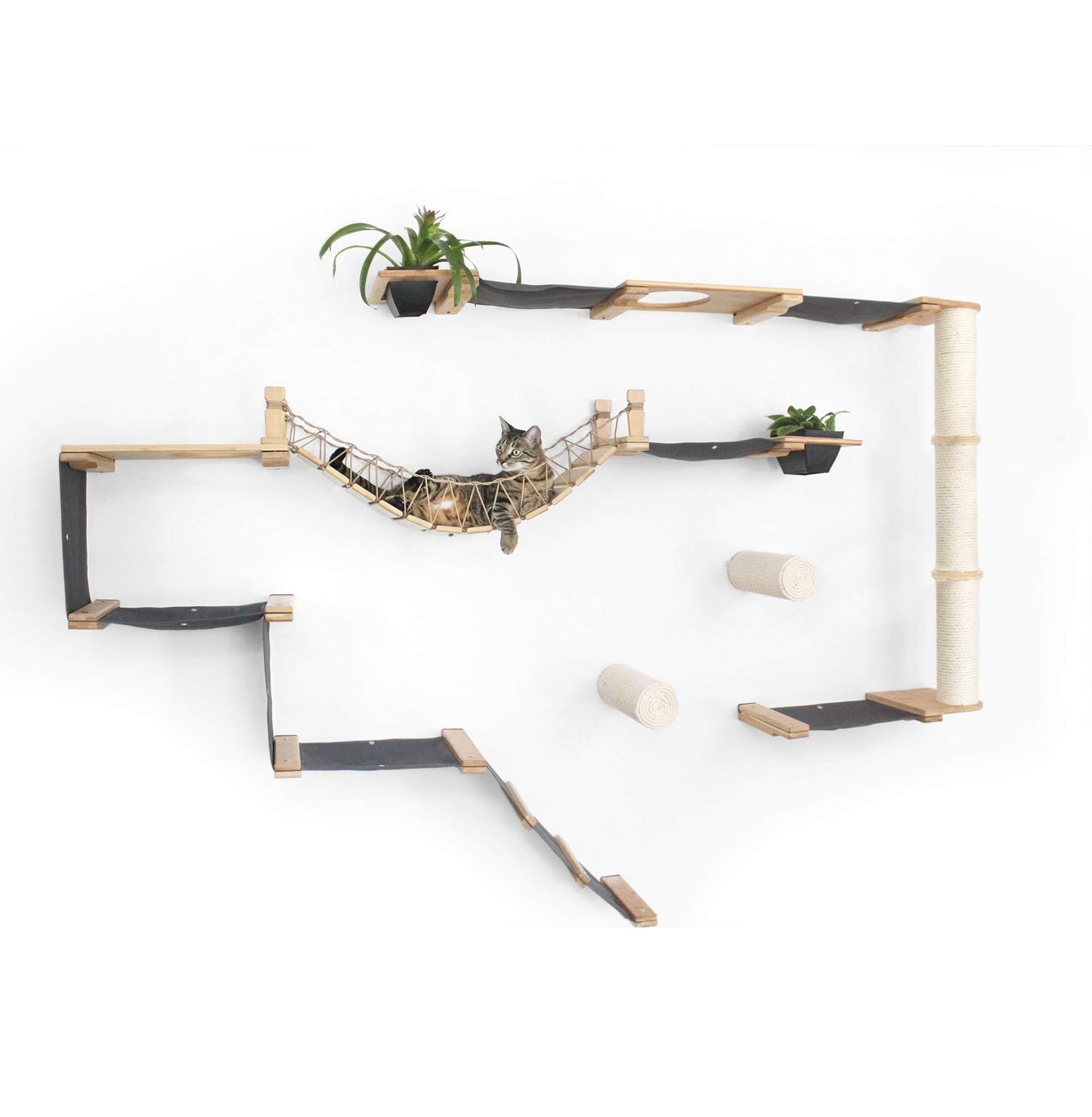 Modern Cat Condo Wall Set with Hammocks & Bridge