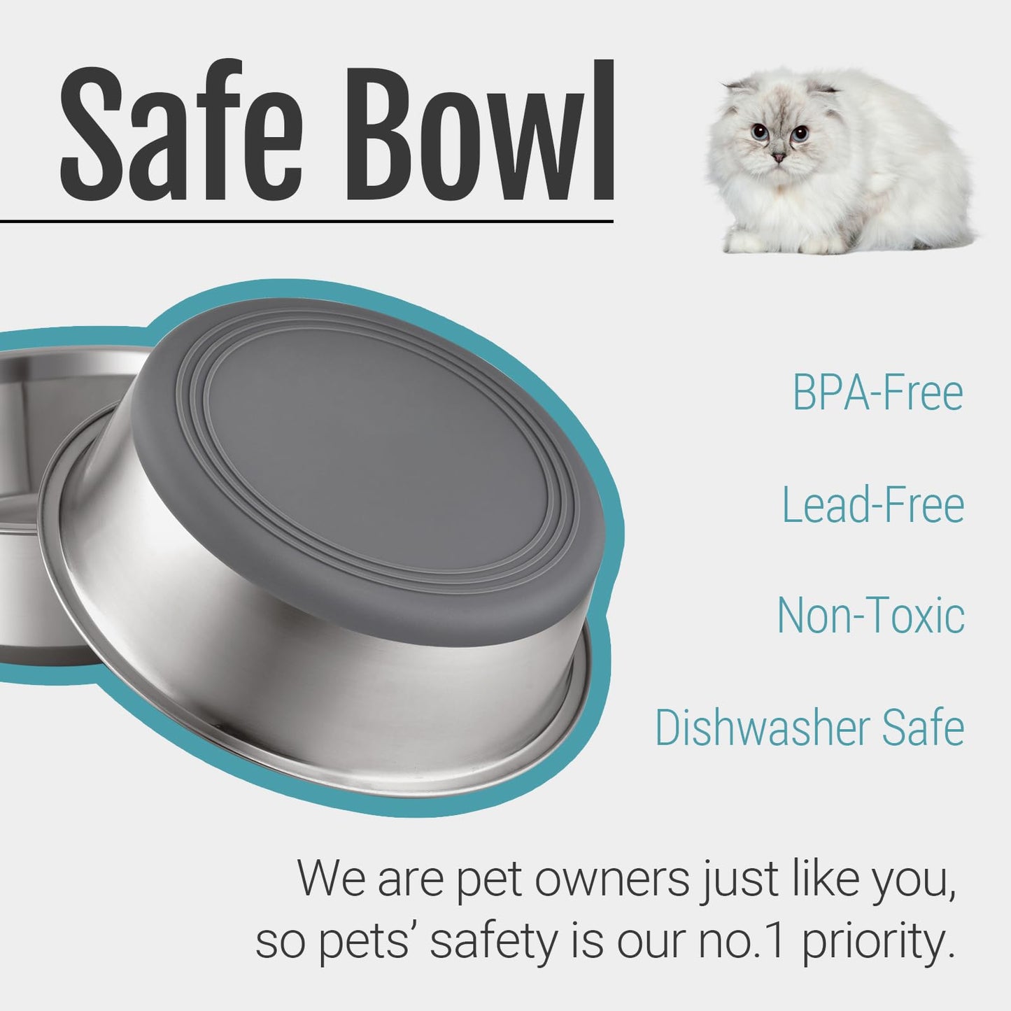 Ceramic Pet Food & Water Bowl Set with Wooden Stand