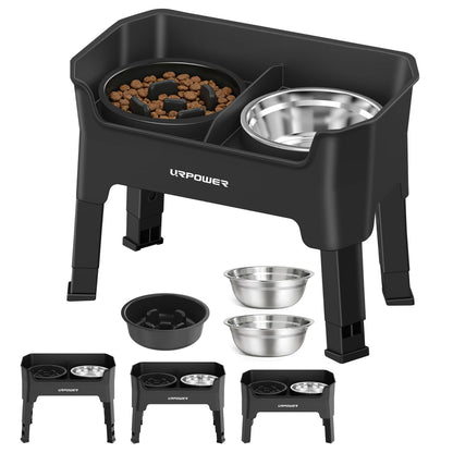 Adjustable Elevated Dog Bowl Set with Licking Plate
