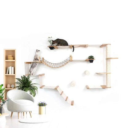 Modern Cat Condo Wall Set with Hammocks & Bridge