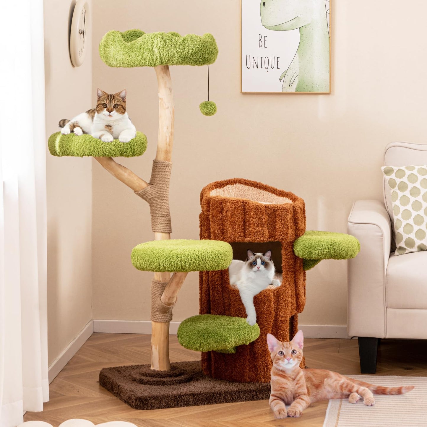 55-Inch Wooden Cat Tree with House & Platforms