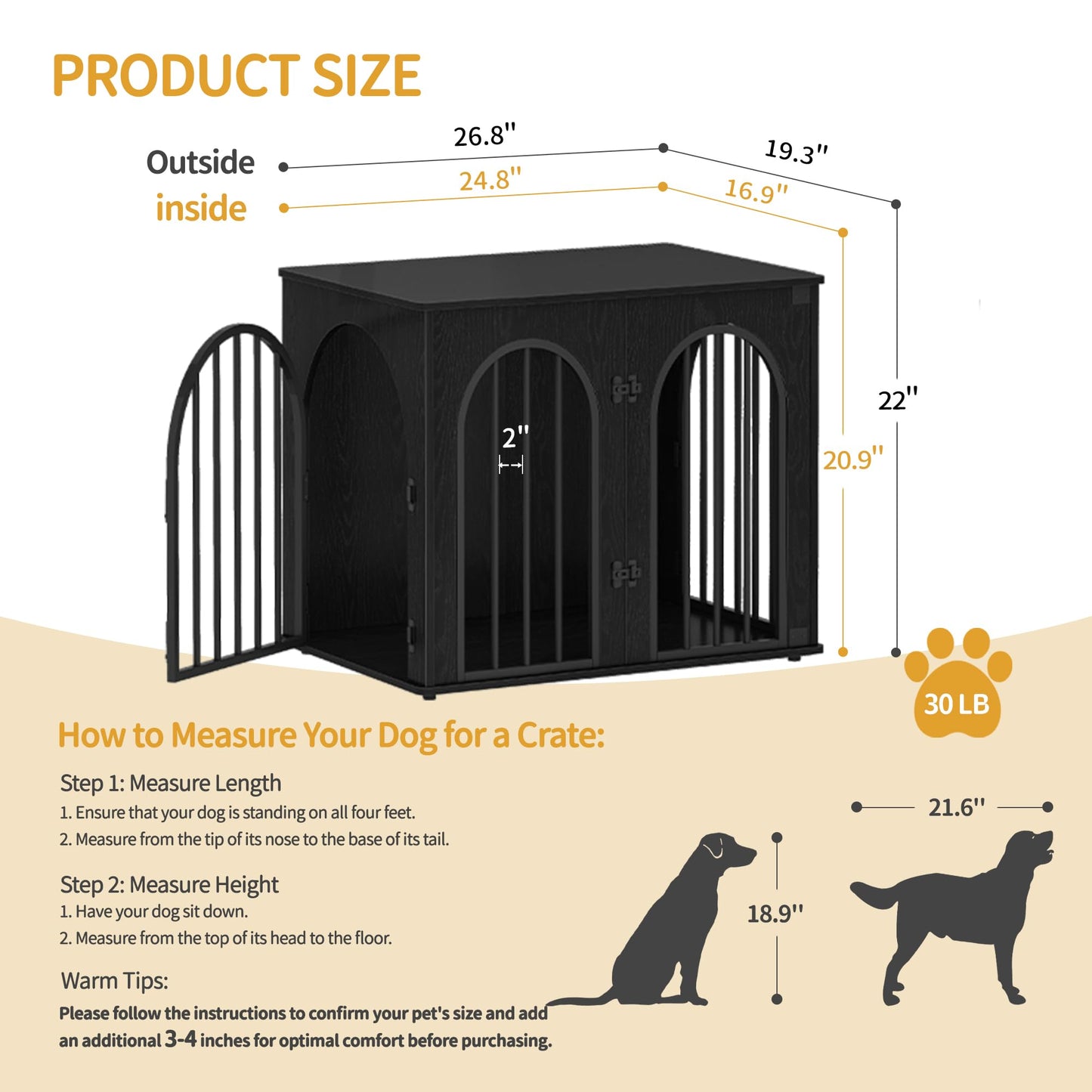 Wooden Dog Crate Furniture with Side Table Design
