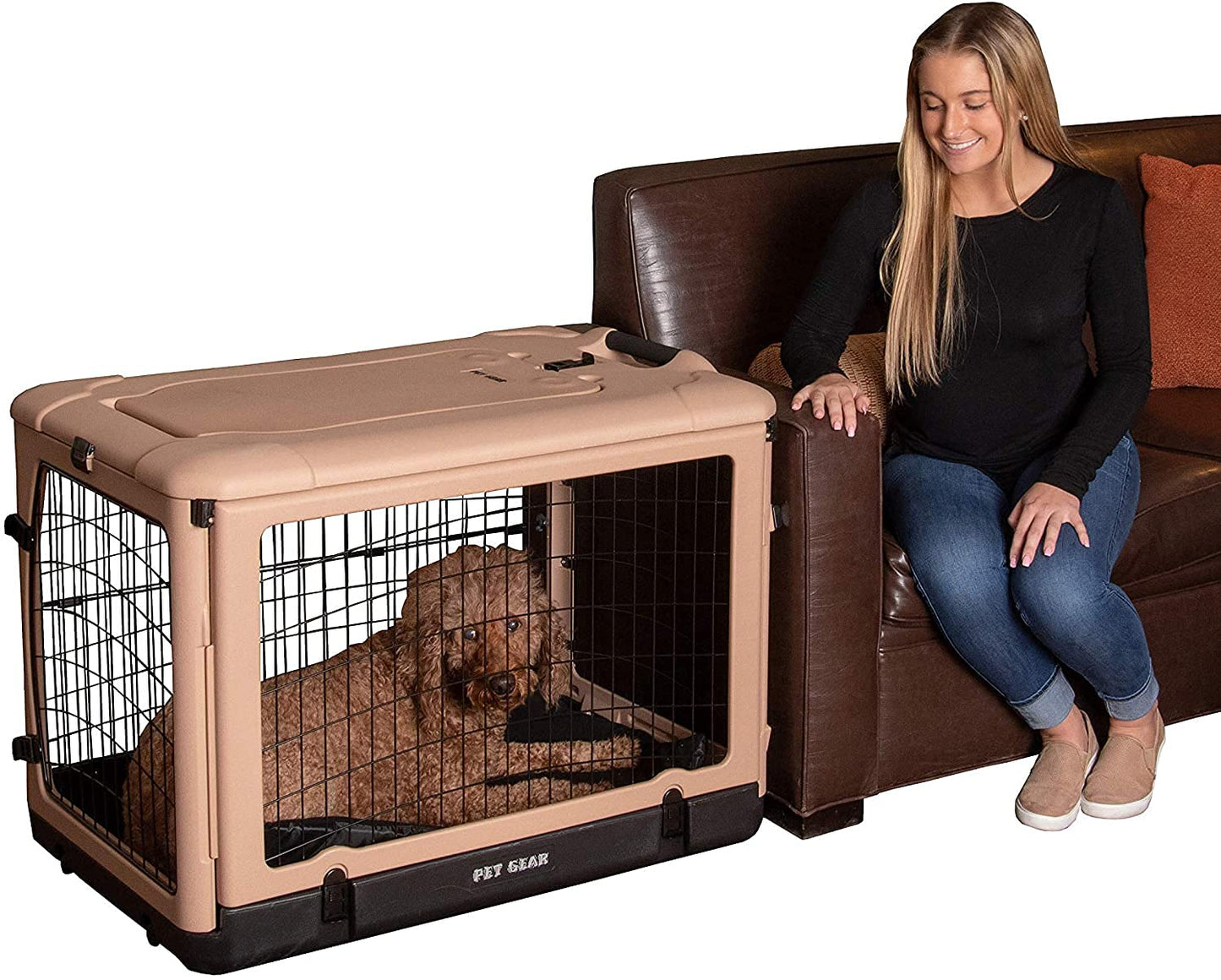 4-Door Steel Pet Crate with Plush Bed & Travel Bag