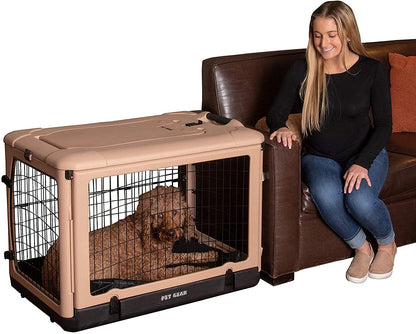 4-Door Steel Pet Crate with Plush Bed & Travel Bag
