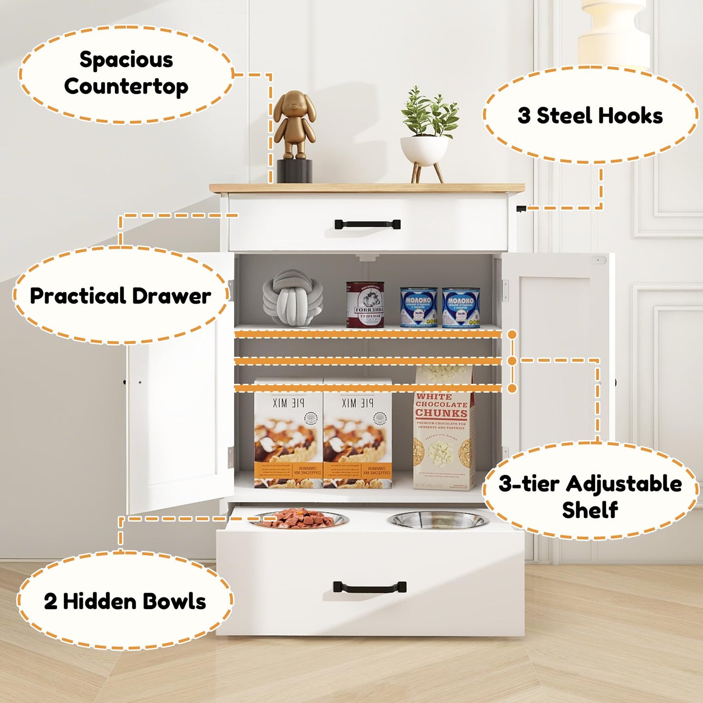 Elevated Pet Feeding Station with Drawer Storage