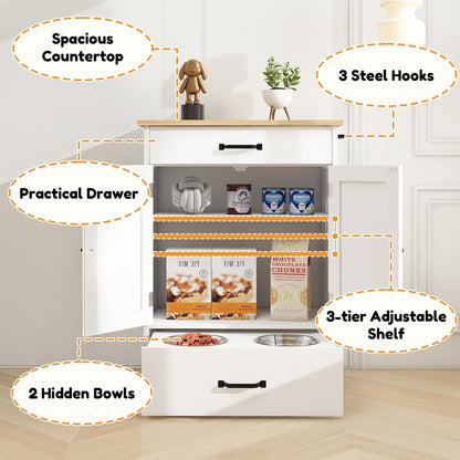 Elevated Pet Feeding Station with Drawer Storage