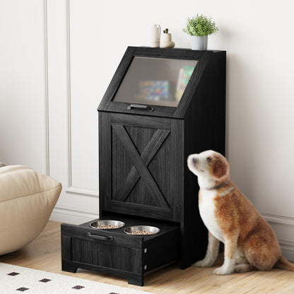 Pet Feeding Station with Elevated Bowls & Storage