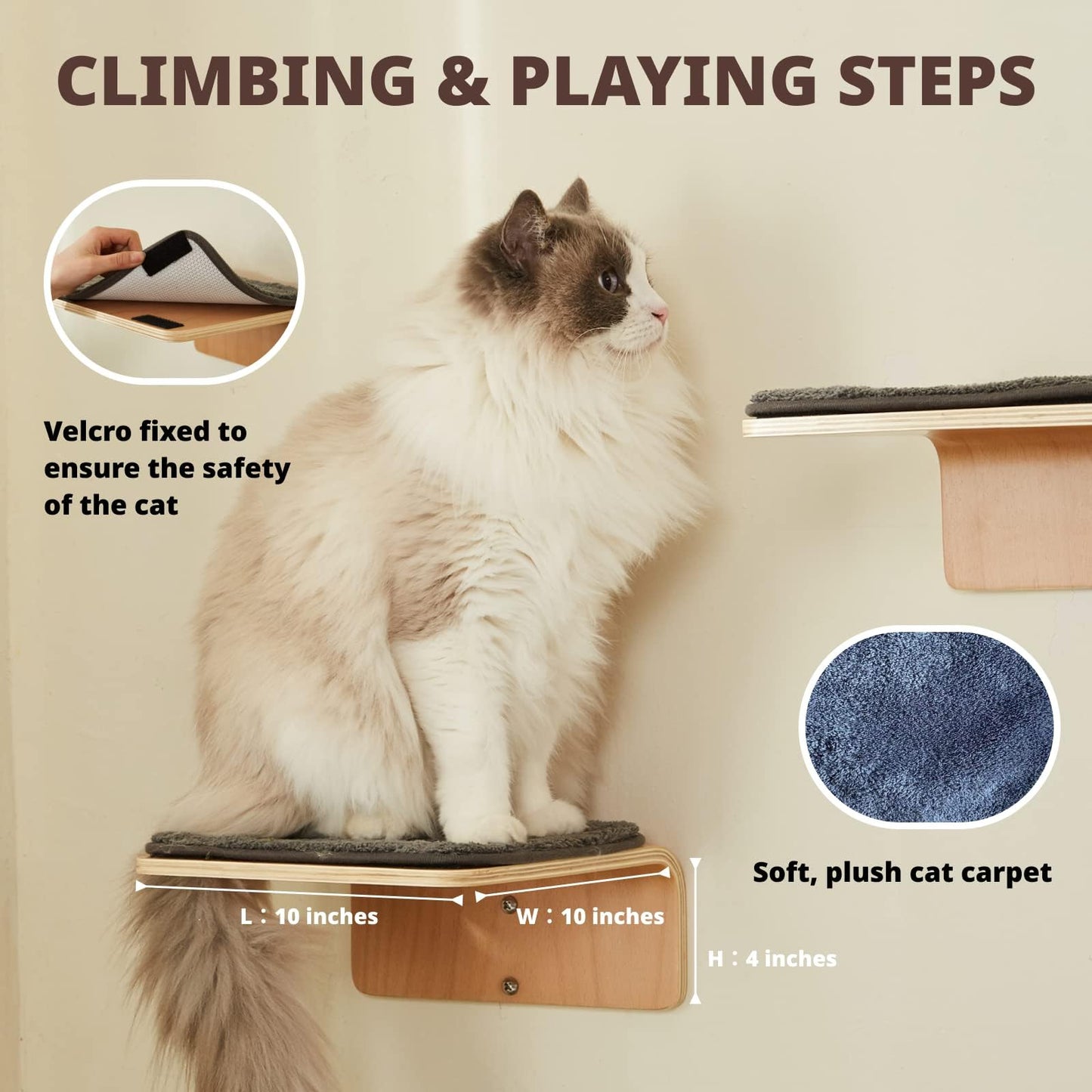 Curved Cat Wall Shelf Set with Steps & Perches