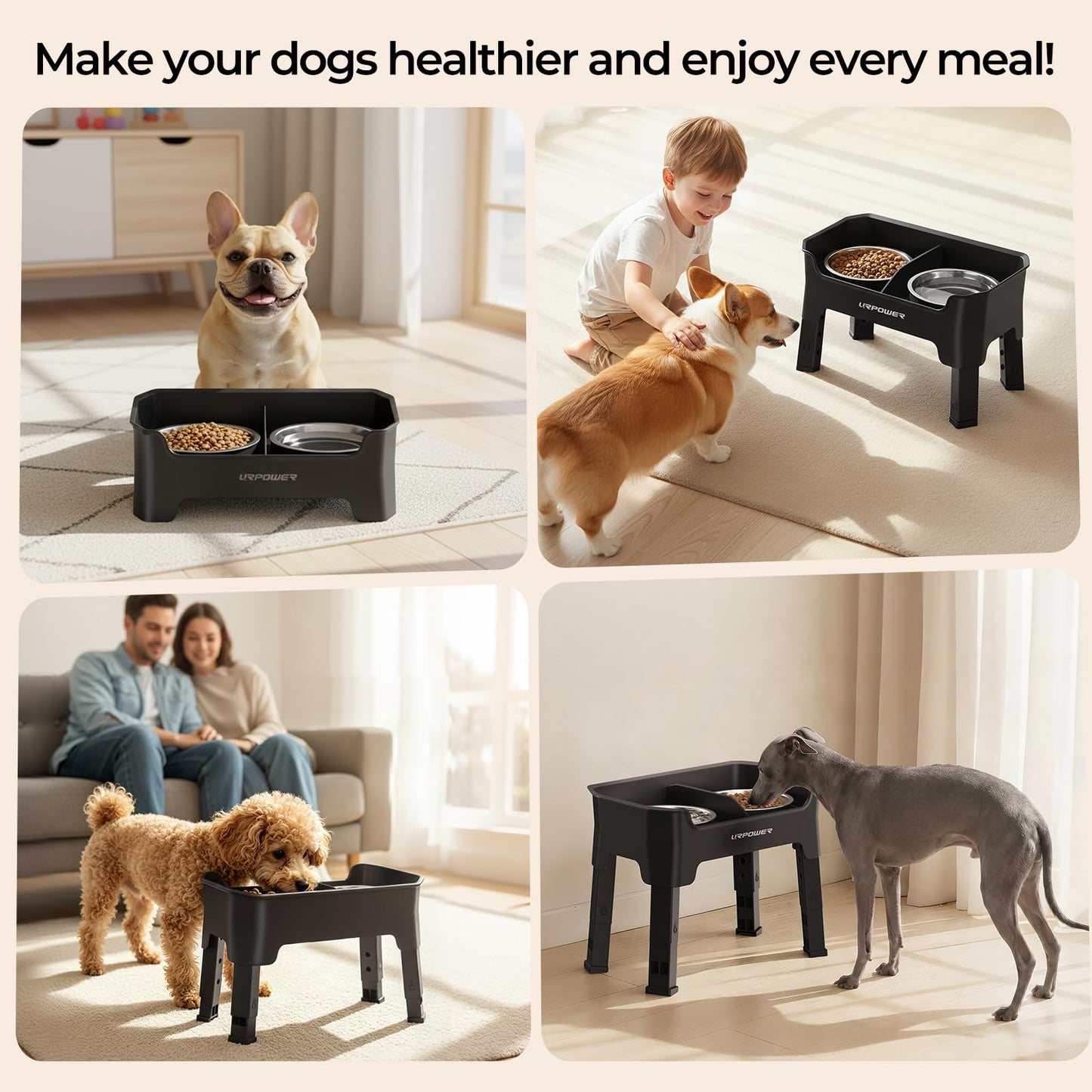 Adjustable Elevated Dog Bowl Set with Licking Plate