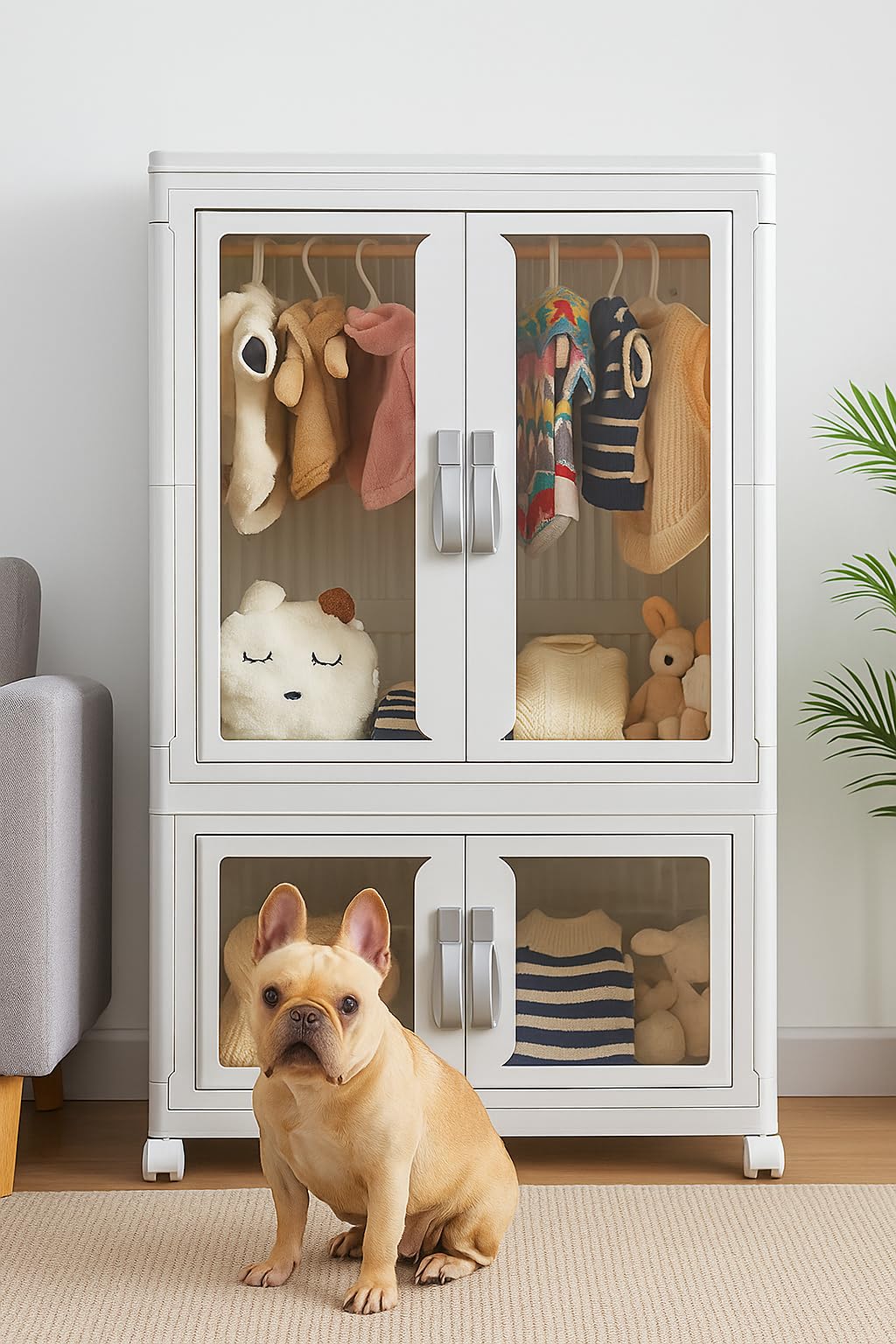 2-Tier Pet Clothing Storage Cabinet with Hanging Rod