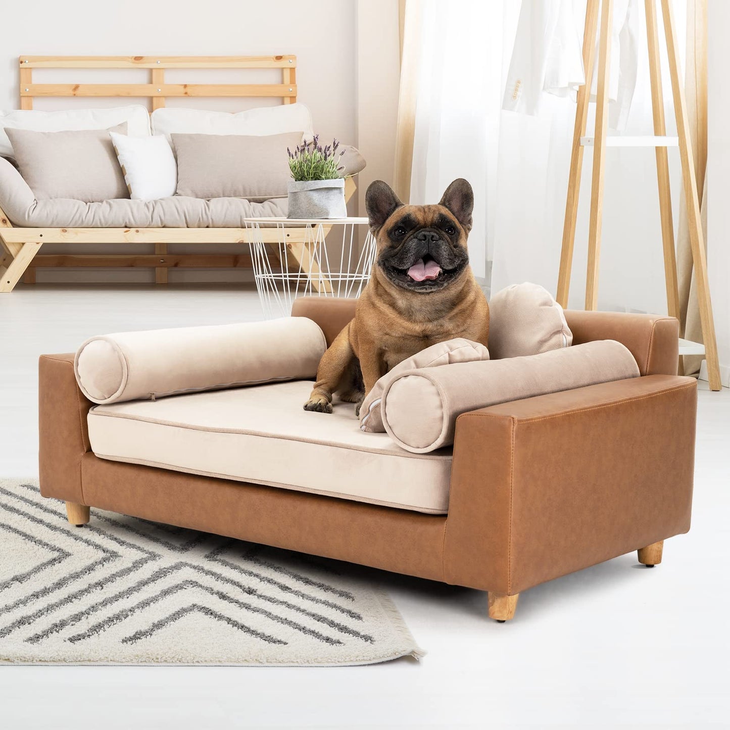 Velvet Pet Sofa Bed with Supportive Cushion
